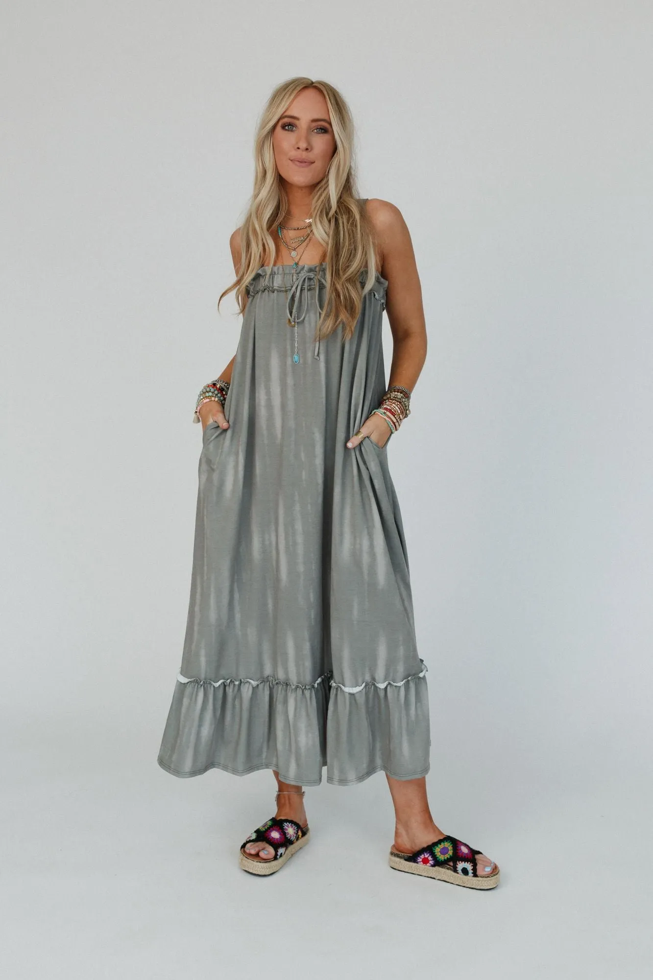 Good Grace Ruffle Hem Maxi Dress - Olive