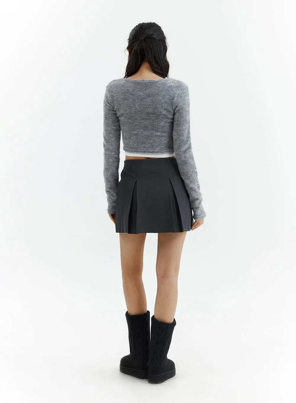 Gray Pleated Belted Mini Skirt CJ423