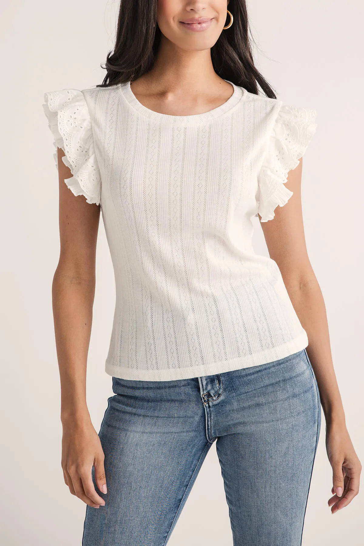 Hem and Thread Pointelle Ruffle Top