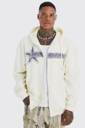 Hoodies & Sweatshirts | Oversized Worldwide Star Zip Through Hoodie | boohooMAN