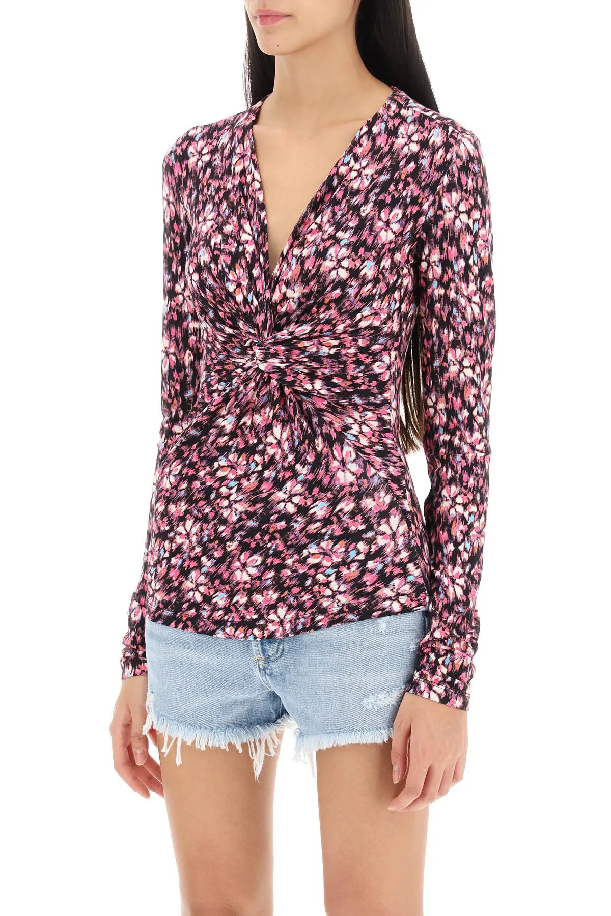 Isabel marant etoile lyss long sleeve jersey top HT0226FA A3K78E MIDNIGHT PINK