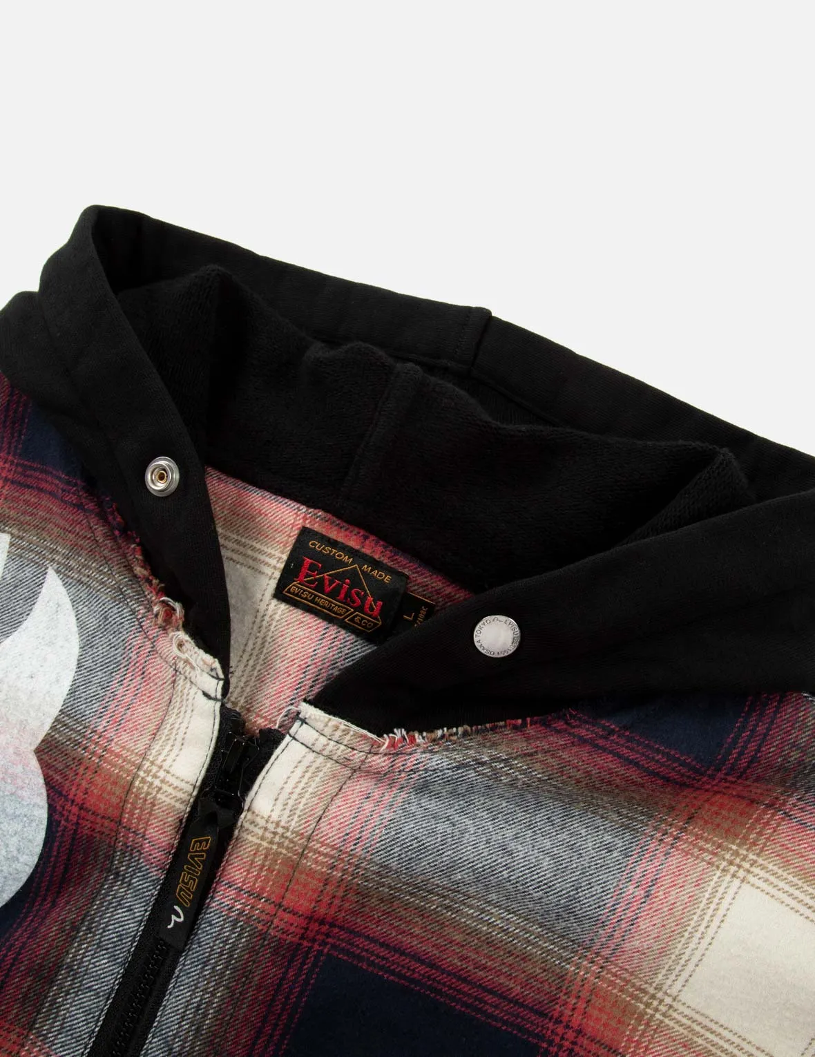 Kamon Print Checked Loose Fit Shirt Jacket