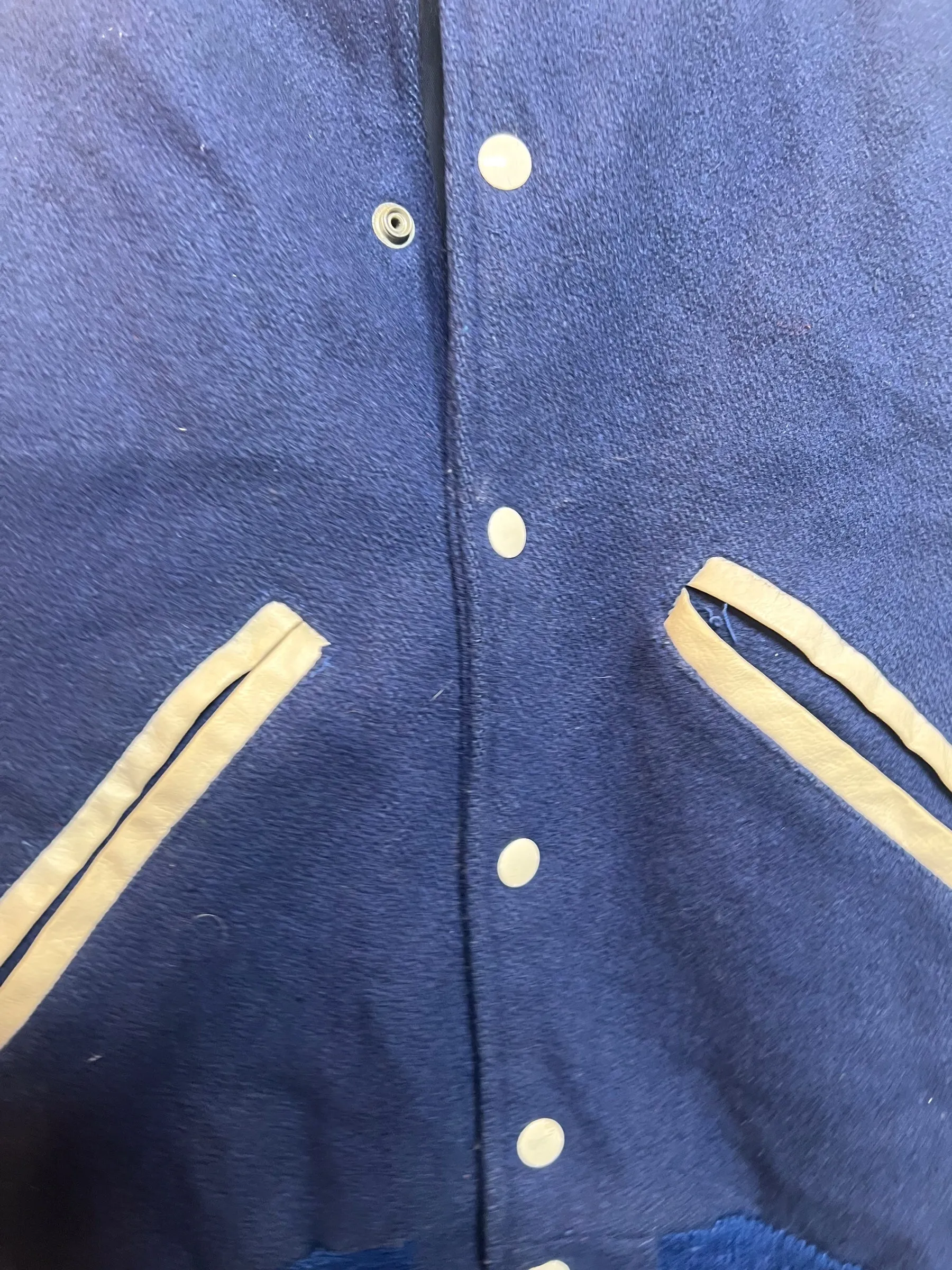 Kaye Bros. Blue White Varsity Jacket (Size L)