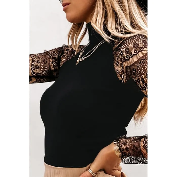 Lace Sleeve Mock Neck Top