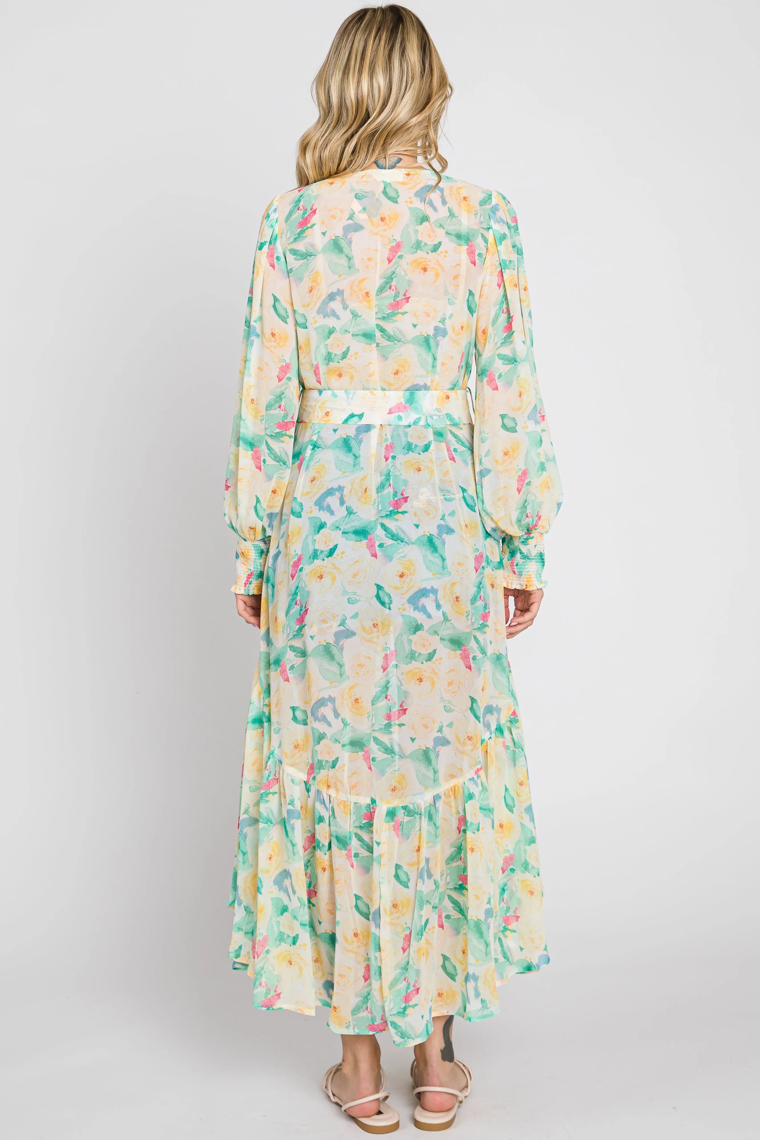 Lime Floral Chiffon Ruffle Hem Cover-Up