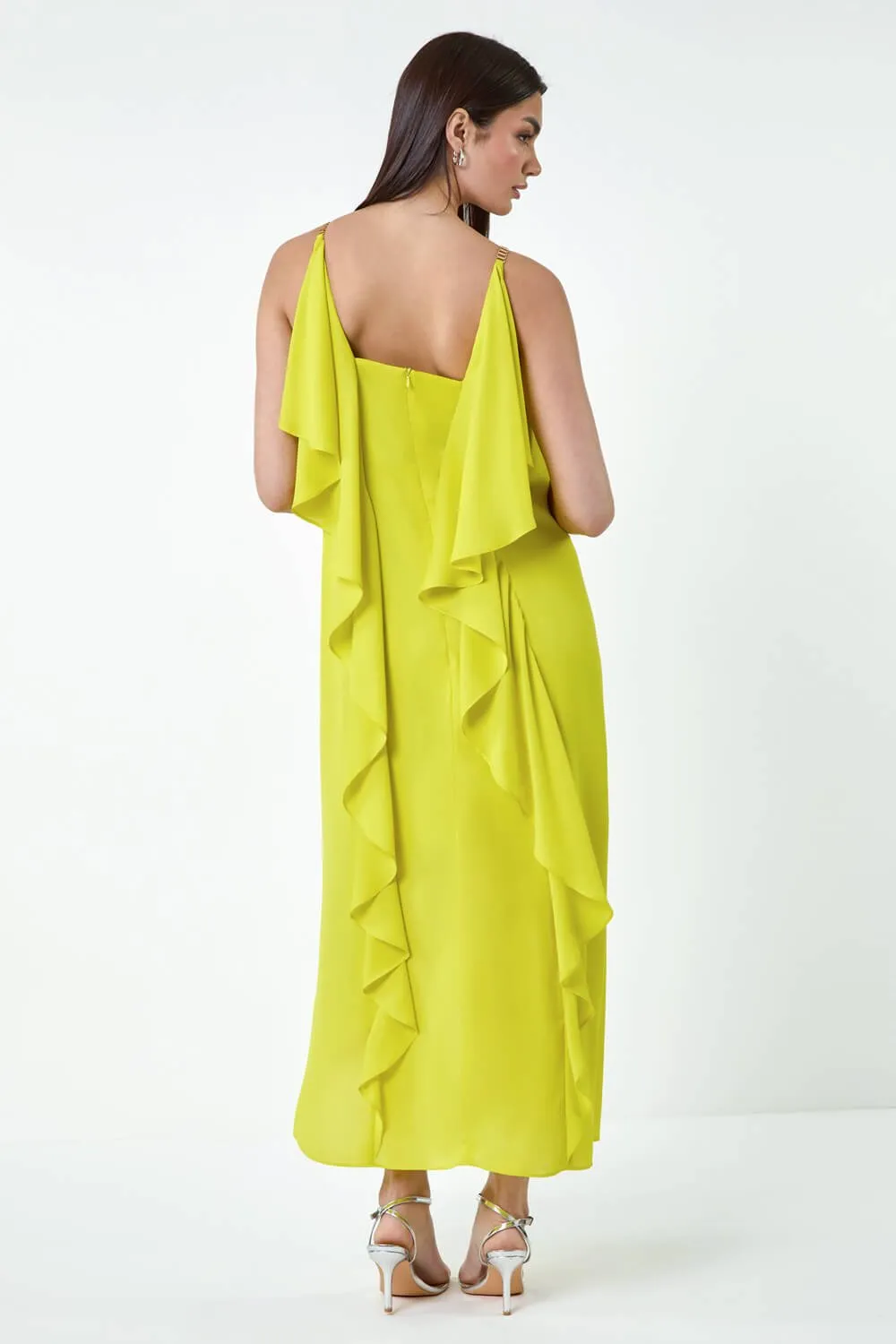 Lime Plain Dipped Hem Ruffle Detail Midi Dress | Roman UK