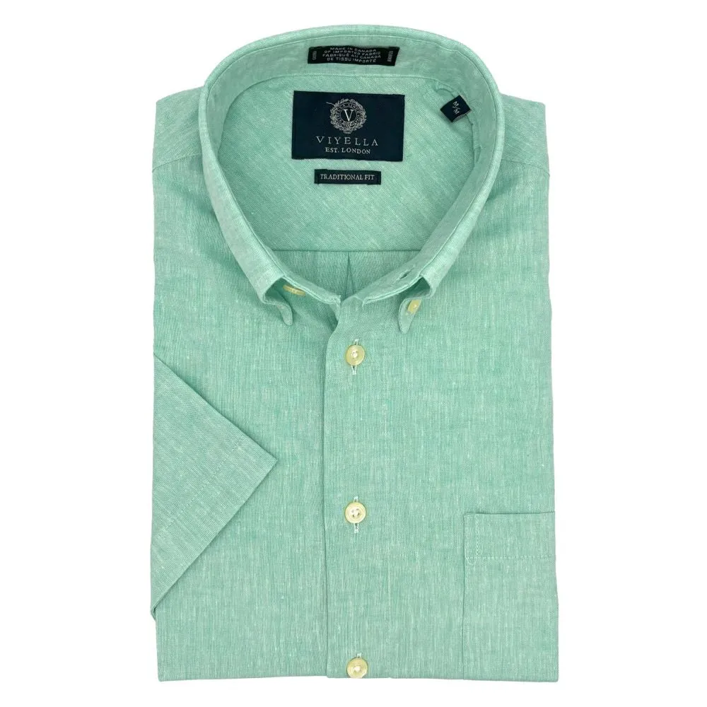 Linen and Cotton Short Sleeve Sport Shirt in Mint by Viyella