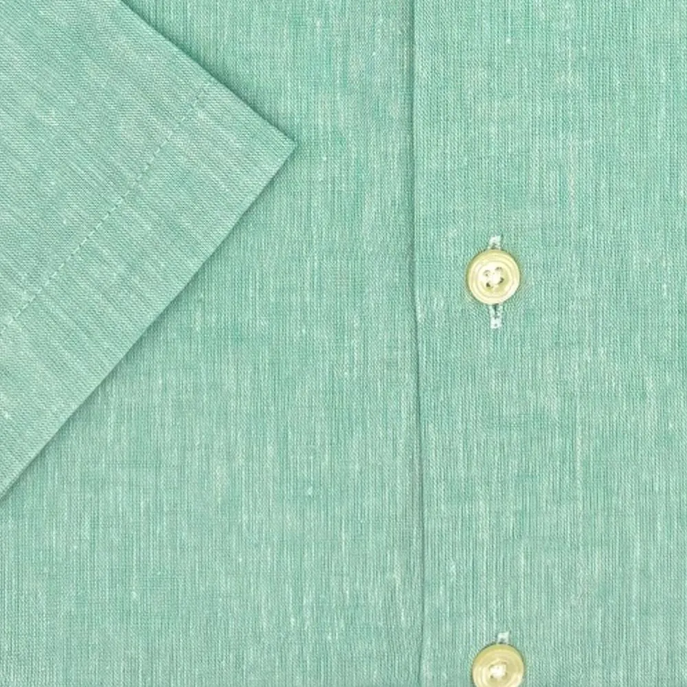 Linen and Cotton Short Sleeve Sport Shirt in Mint by Viyella