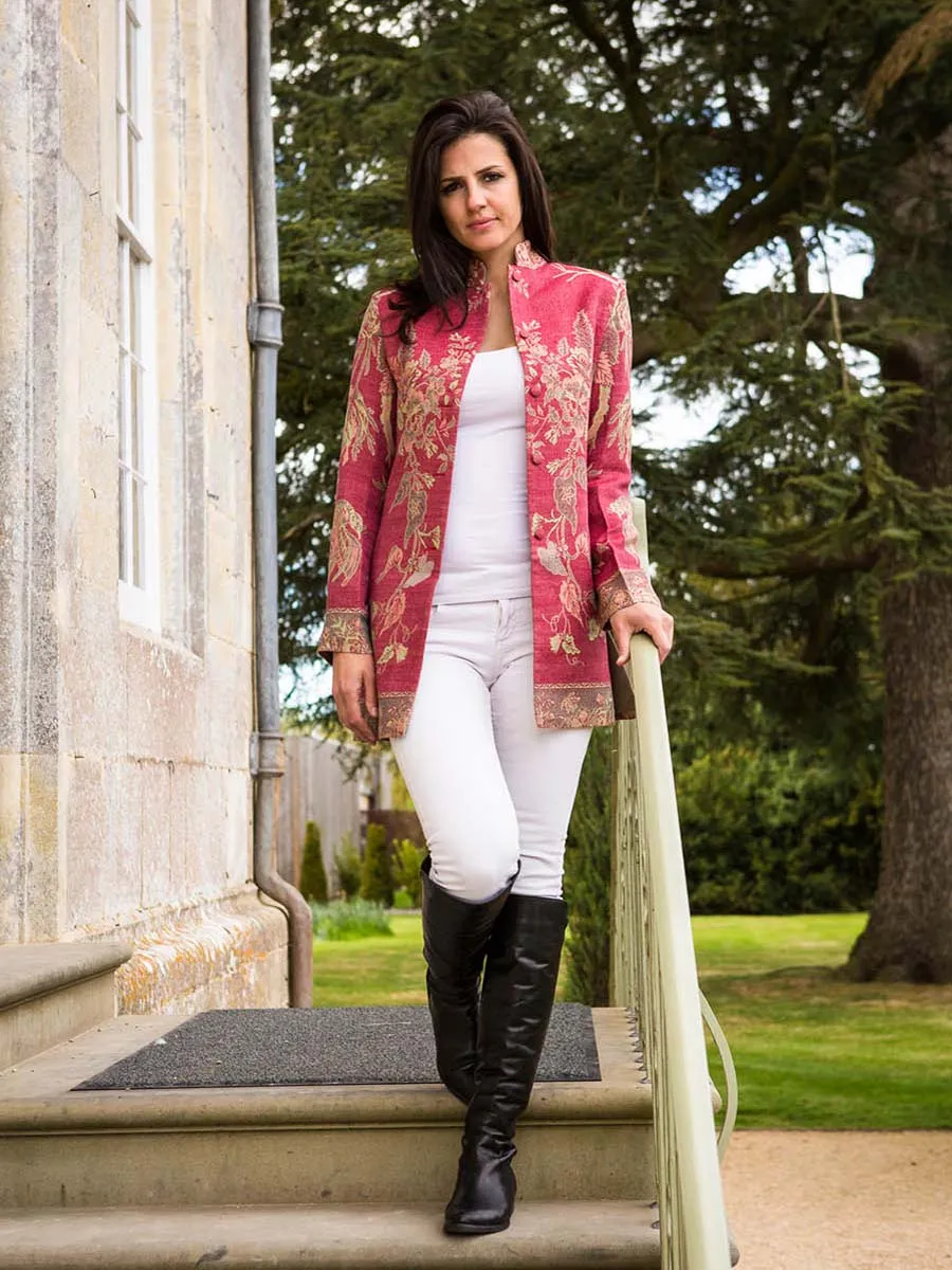 Long Nehru Jacket in Moss Rose