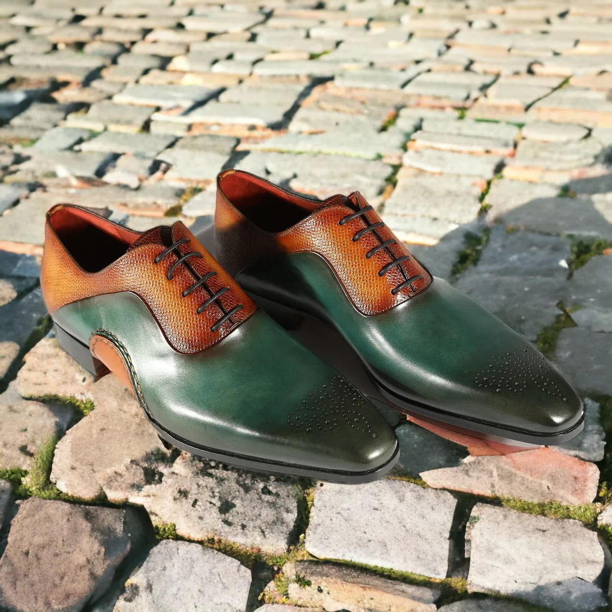 Magnanni 20120 Sanchez II Men's Shoes Brown & Green Grabado Print / Calf-Skin Leather Oxfords (MAGS1090)