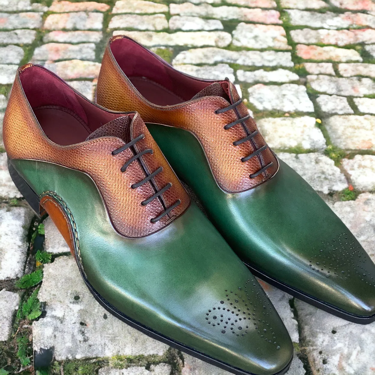 Magnanni 20120 Sanchez II Men's Shoes Brown & Green Grabado Print / Calf-Skin Leather Oxfords (MAGS1090)