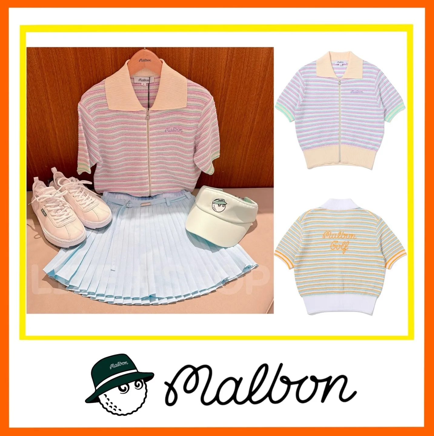 Malbon Golf  |Stripes Casual Style Sweat Street Style Plain Short Sleeves