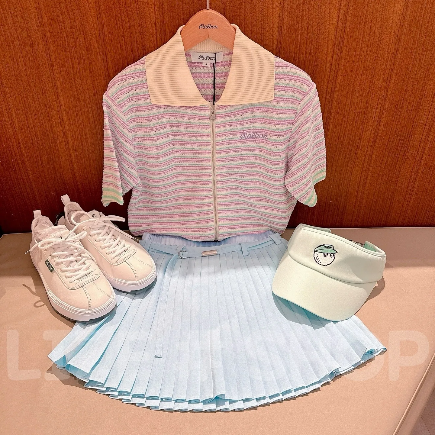 Malbon Golf  |Stripes Casual Style Sweat Street Style Plain Short Sleeves