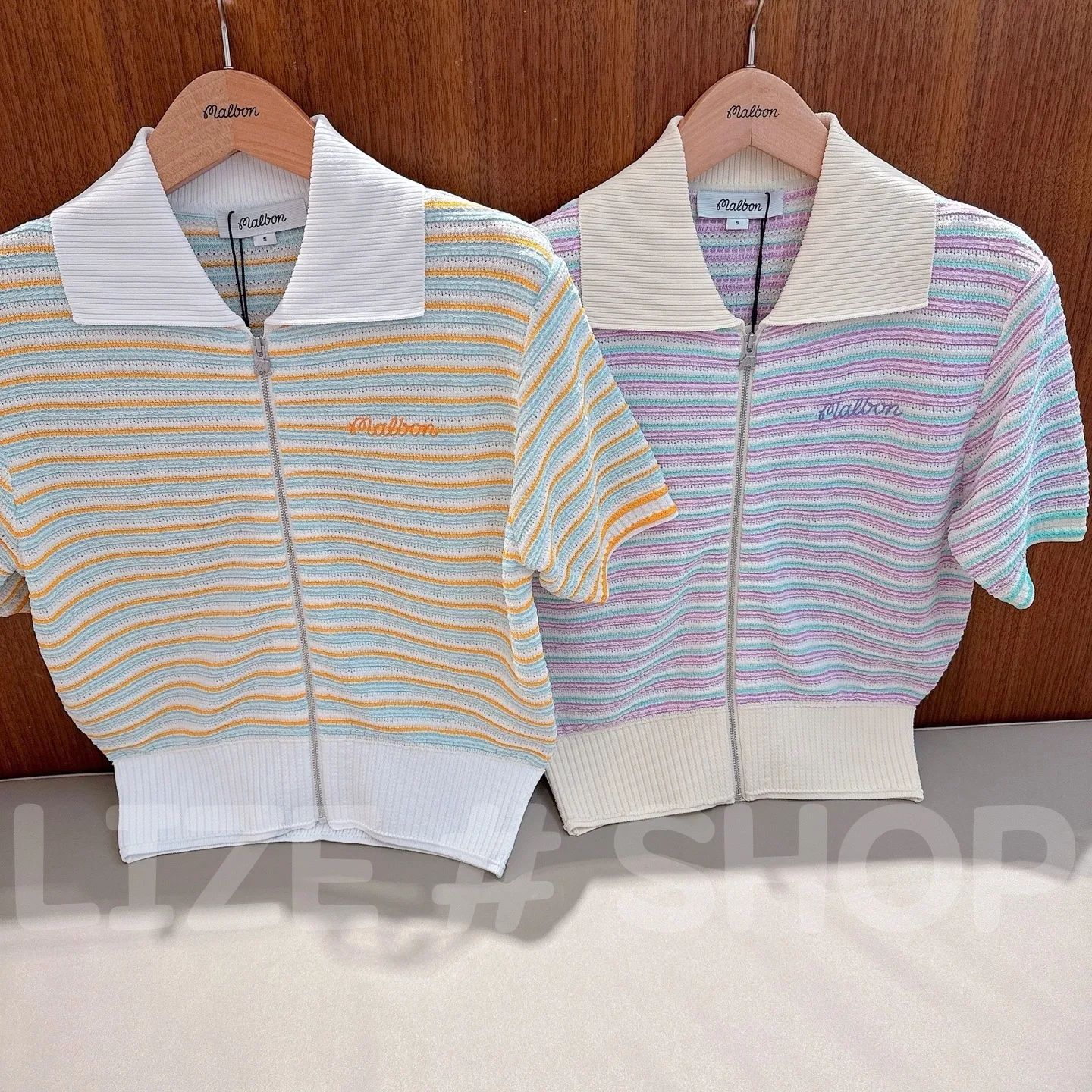 Malbon Golf  |Stripes Casual Style Sweat Street Style Plain Short Sleeves