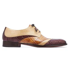 Mauri Swag 3064 Men's Shoes T.Moro, Bone & Brandy Exotic Alligator / Ostrich Leg Derby Oxfords (MA5261)