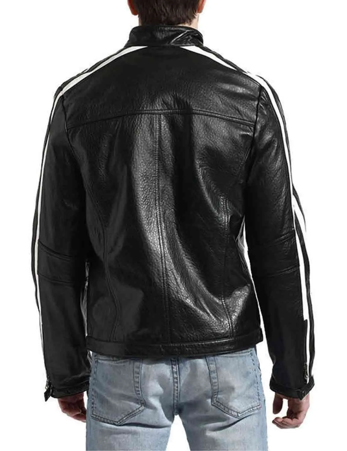 Mens Biker Striped Leather Jacket - Ujackets