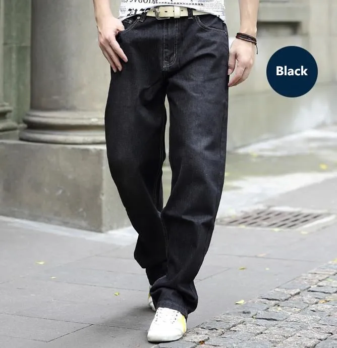 Men's Denim Casual Solid Mid-Waist Loose Cowboy Straight Pants