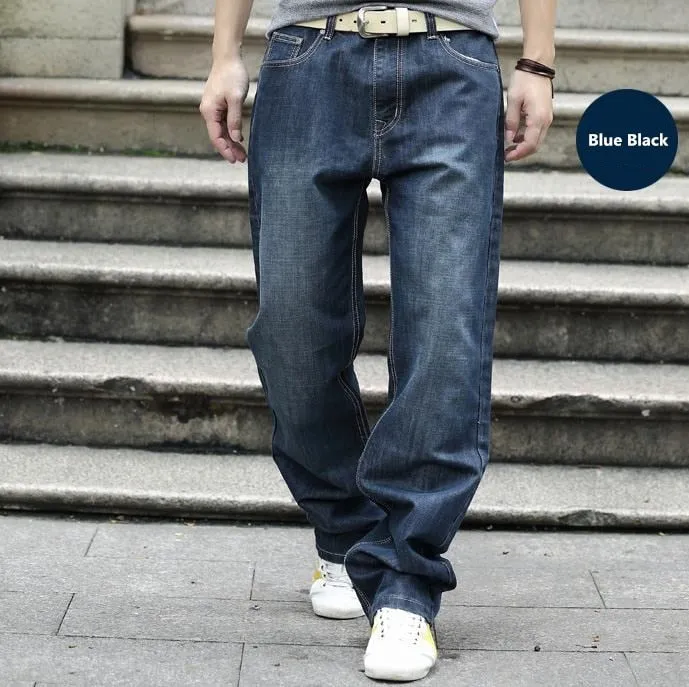 Men's Denim Casual Solid Mid-Waist Loose Cowboy Straight Pants