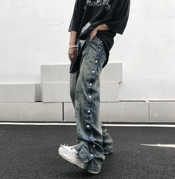 Men's Denim Hip Hop Style Elastic Waist Streetwear Straight Leg Jeans