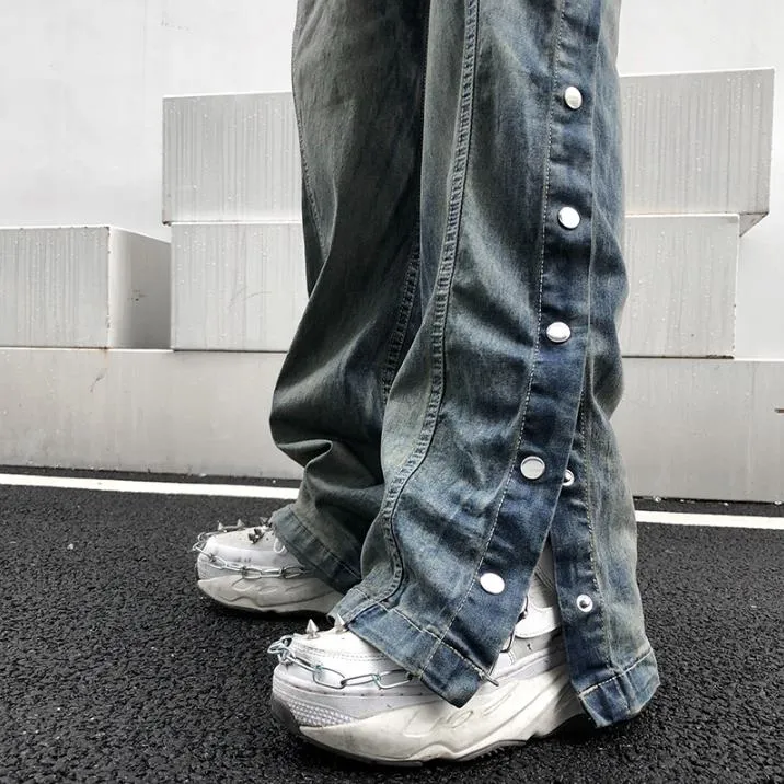 Men's Denim Hip Hop Style Elastic Waist Streetwear Straight Leg Jeans