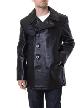 Mens Leather Pea Coat Classic Naval Pea Coat Style