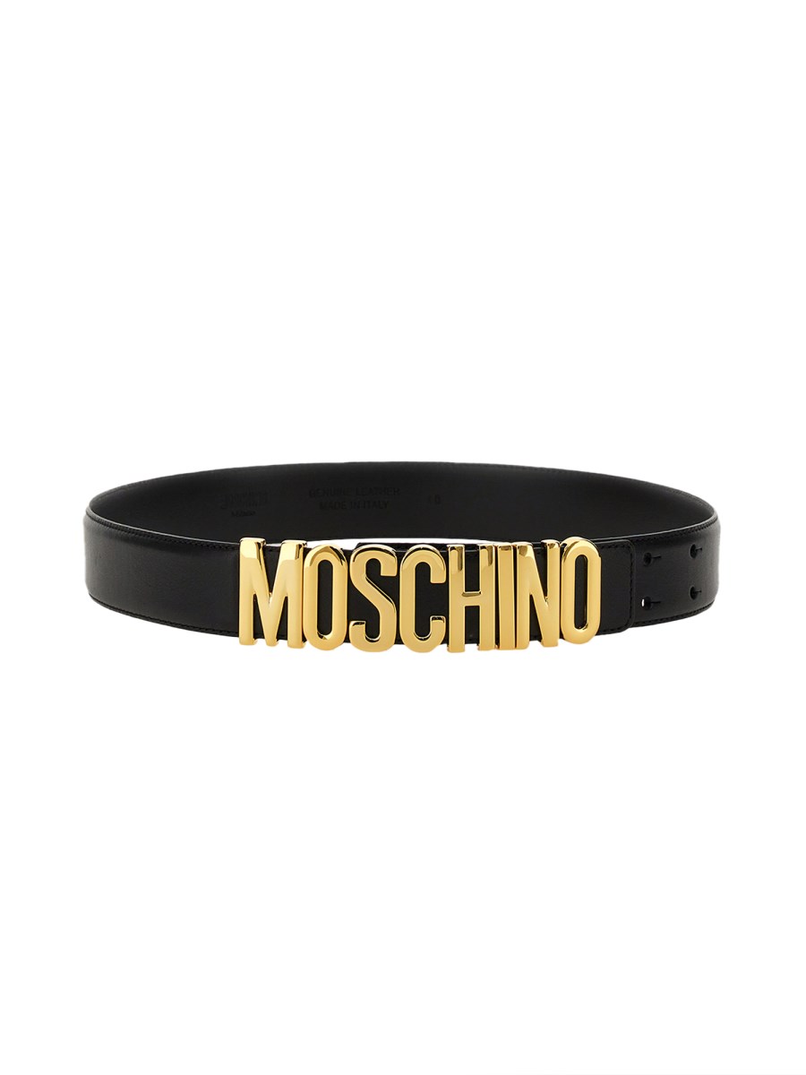 MOSCHINO    LEATHER BELT WITH LETTERING LOGO