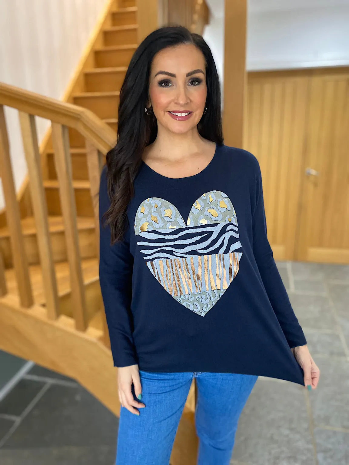 Navy Multi Animal Heart Knit Josie