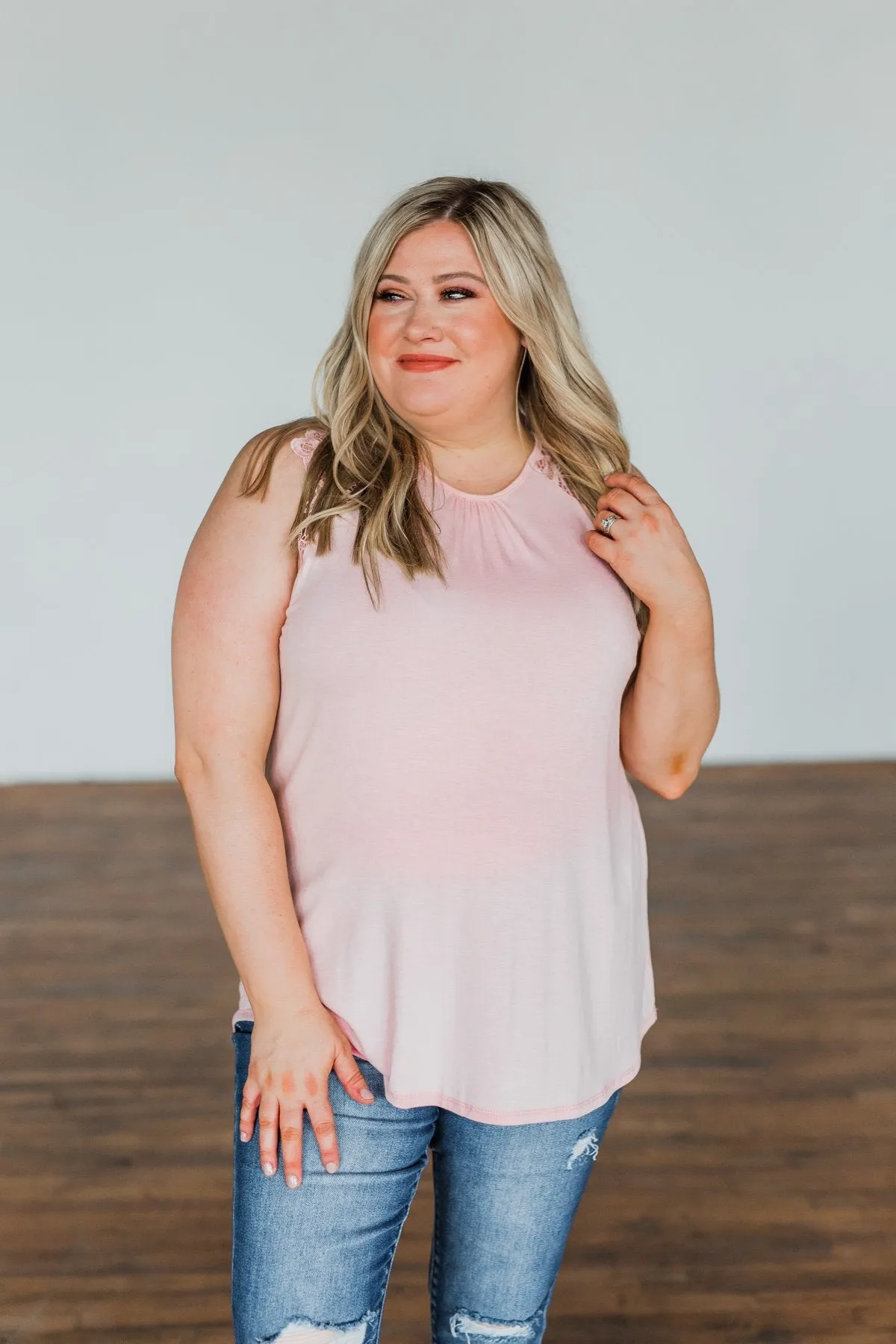 Never Left My Side Lace Sleeve Tank Top- Blush