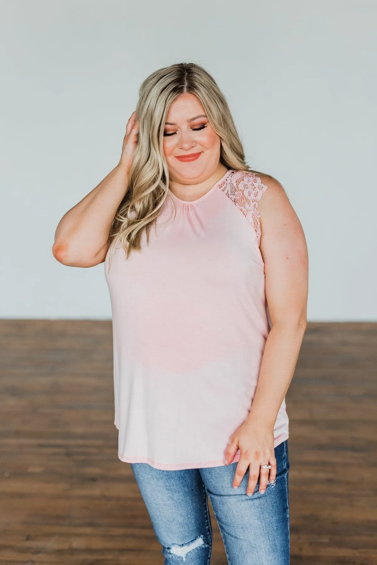 Never Left My Side Lace Sleeve Tank Top- Blush