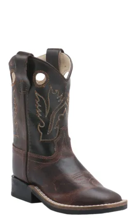 Old West Toddler Brown and Dark Brown Corona Calf Leather Square Toe Cowboy Boots