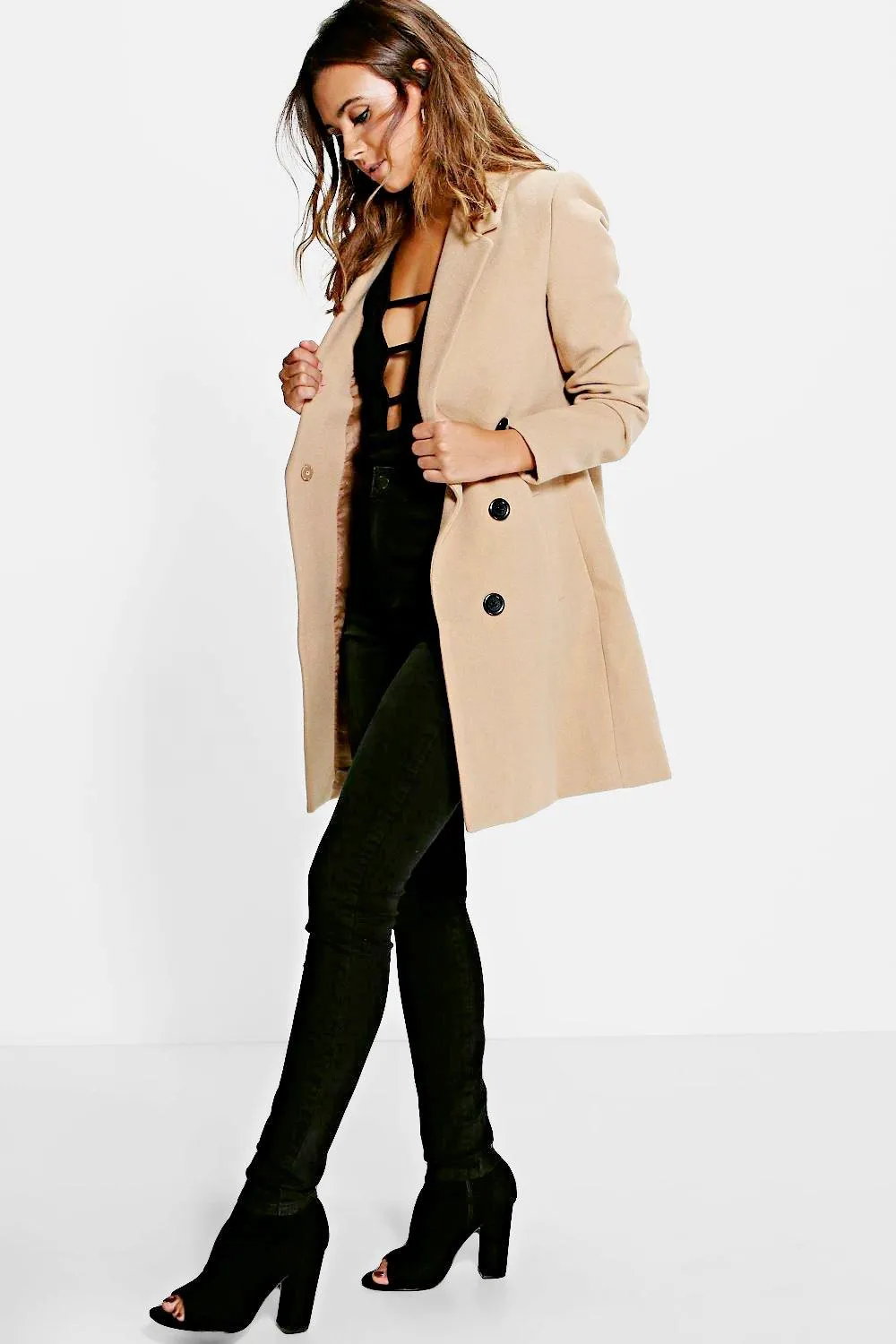 Petite Double Breasted Camel Duster Coat