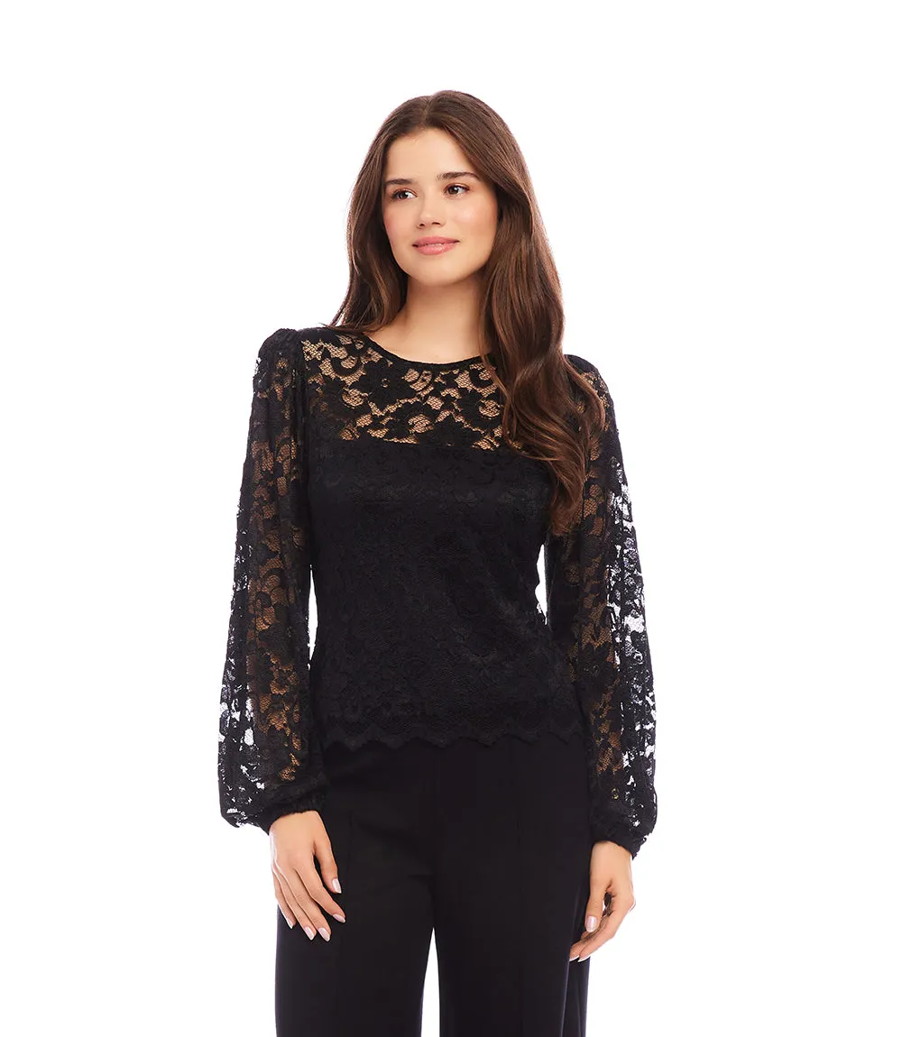 Petite Size Blouson Sleeve Lace Top