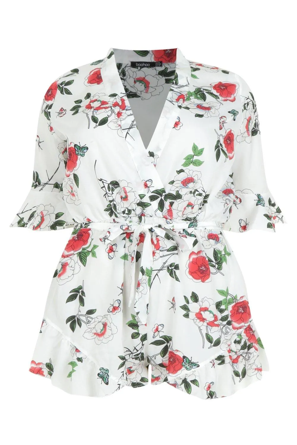 Playsuits | Plus Floral Printed Ruffle Hem Playsuit | boohoo