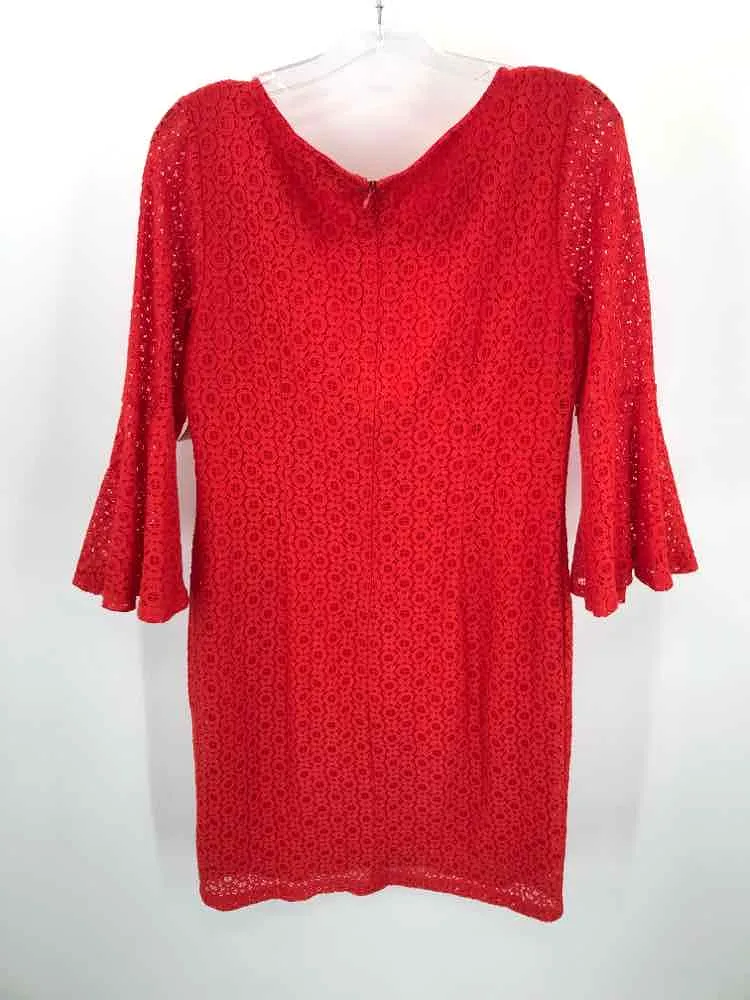 Pre-Owned Sharagano Red Size 6 Lace Knee Length Long Sleeve Dress