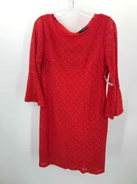 Pre-Owned Sharagano Red Size 6 Lace Knee Length Long Sleeve Dress