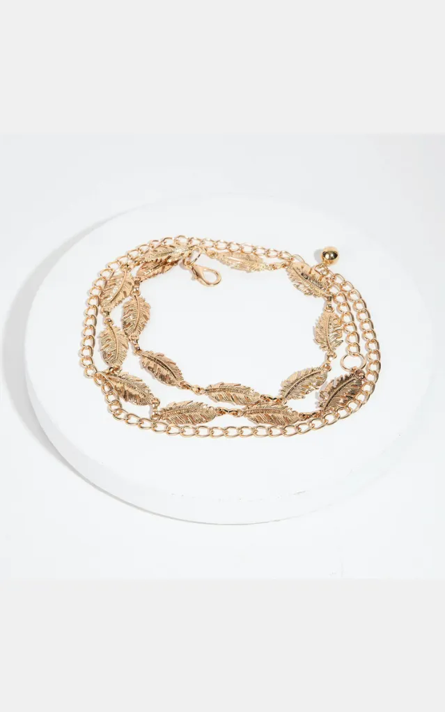 Rose Marie Metallic Leaf Chain Link Belt