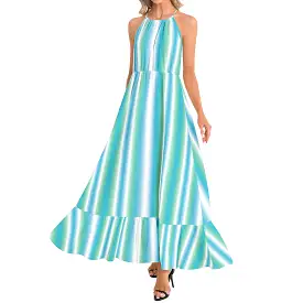 Ruffle Hem Halter Neck Maxi Dress