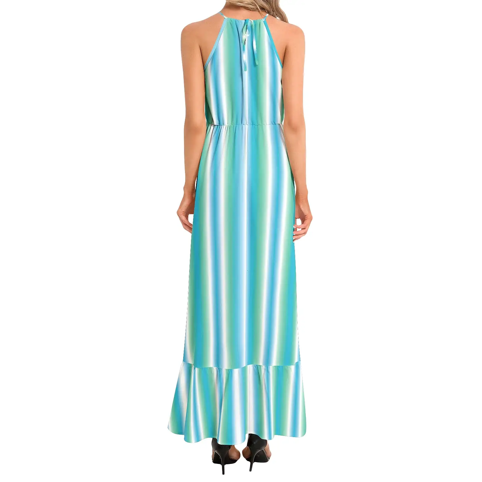 Ruffle Hem Halter Neck Maxi Dress