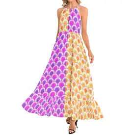 Ruffle Hem Halter Neck Maxi Dress