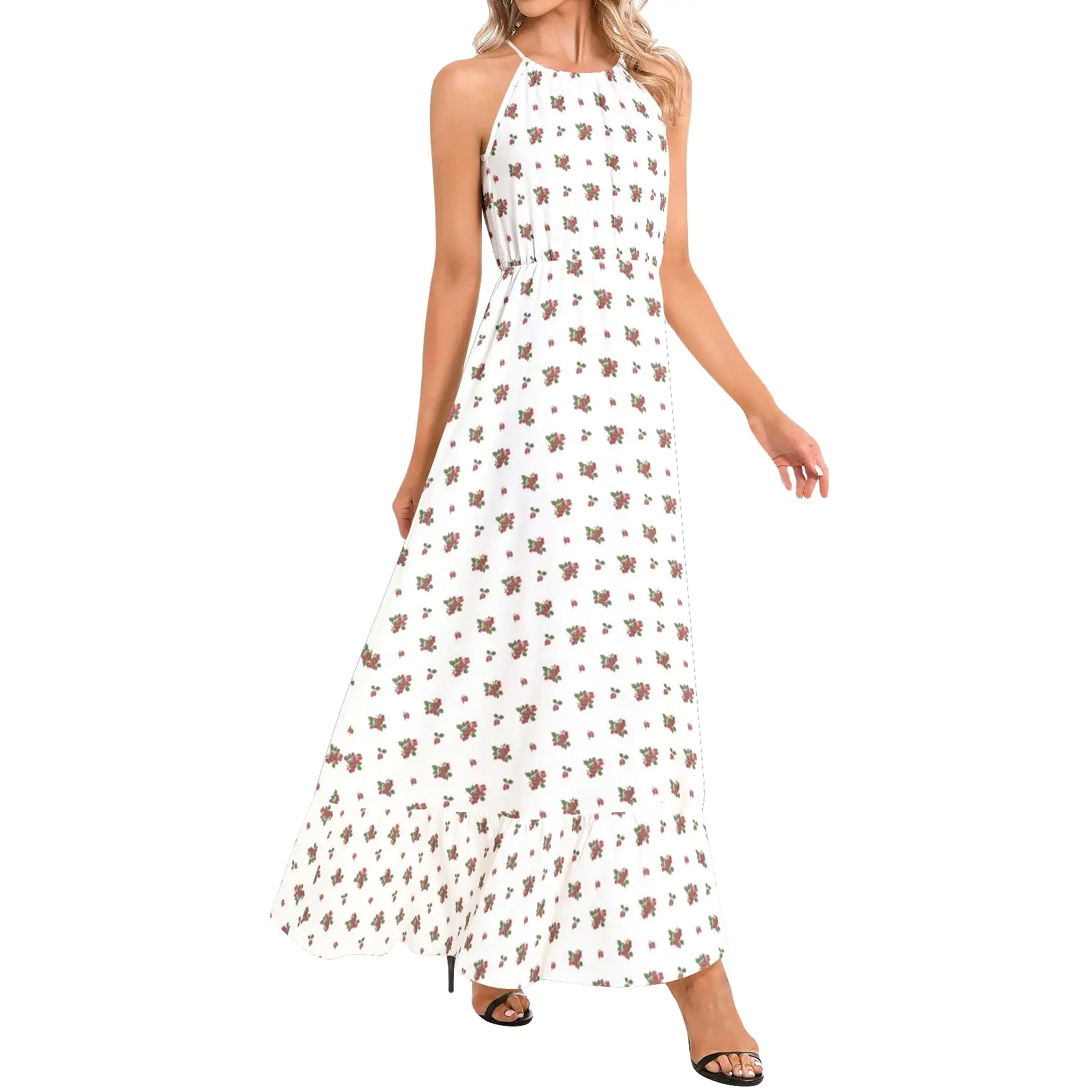 Ruffle Hem Halter Neck Maxi Dress