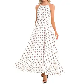 Ruffle Hem Halter Neck Maxi Dress