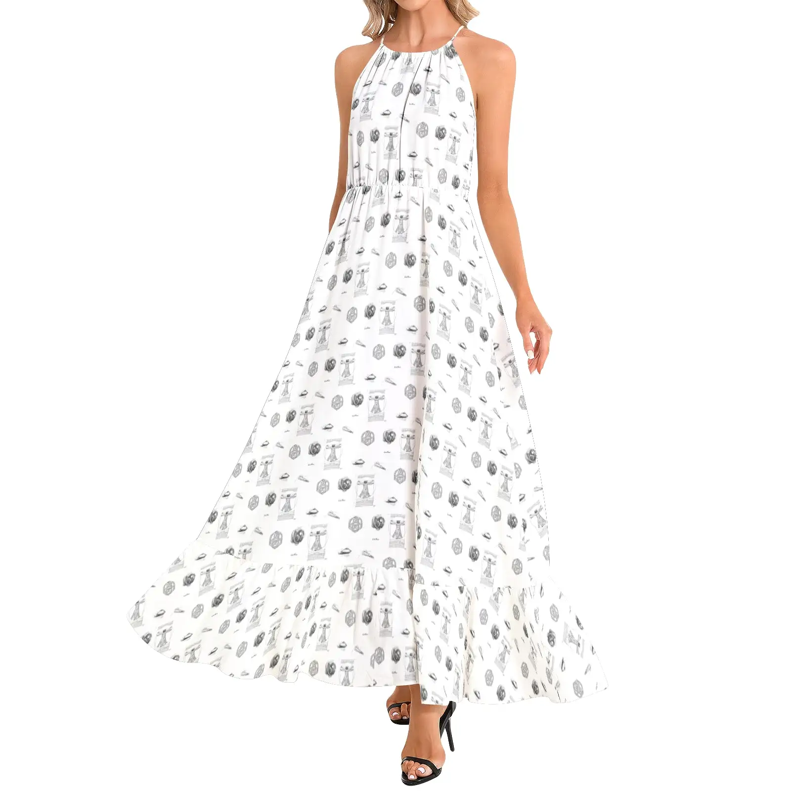 Ruffle Hem Halter Neck Maxi Dress