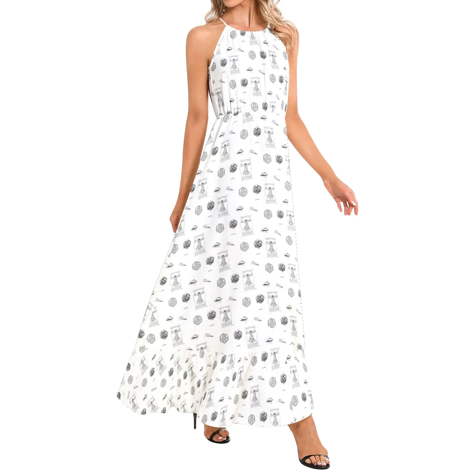 Ruffle Hem Halter Neck Maxi Dress