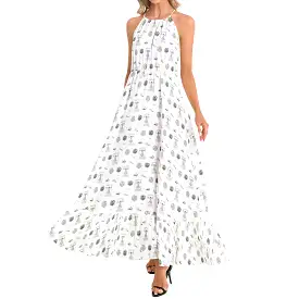 Ruffle Hem Halter Neck Maxi Dress