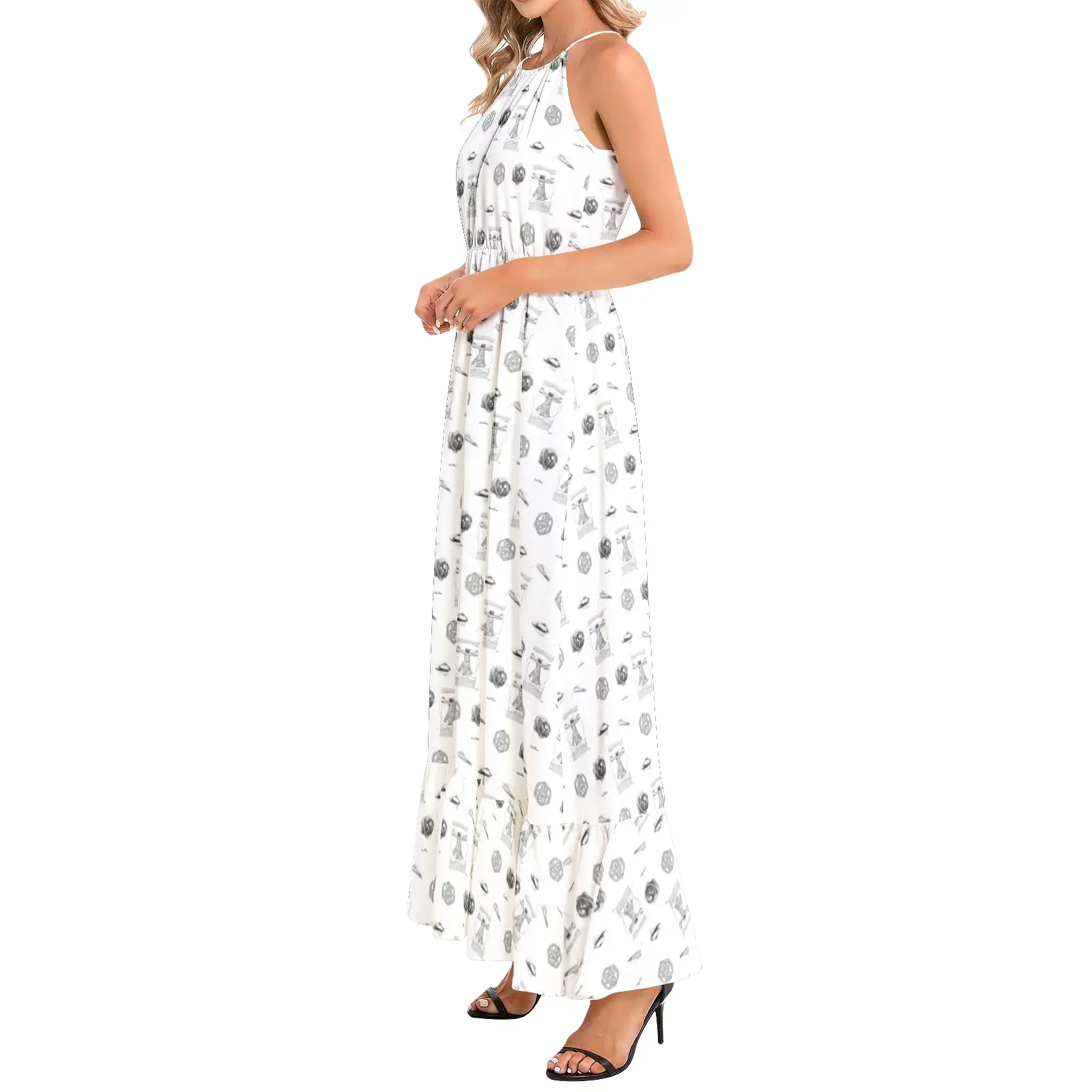 Ruffle Hem Halter Neck Maxi Dress