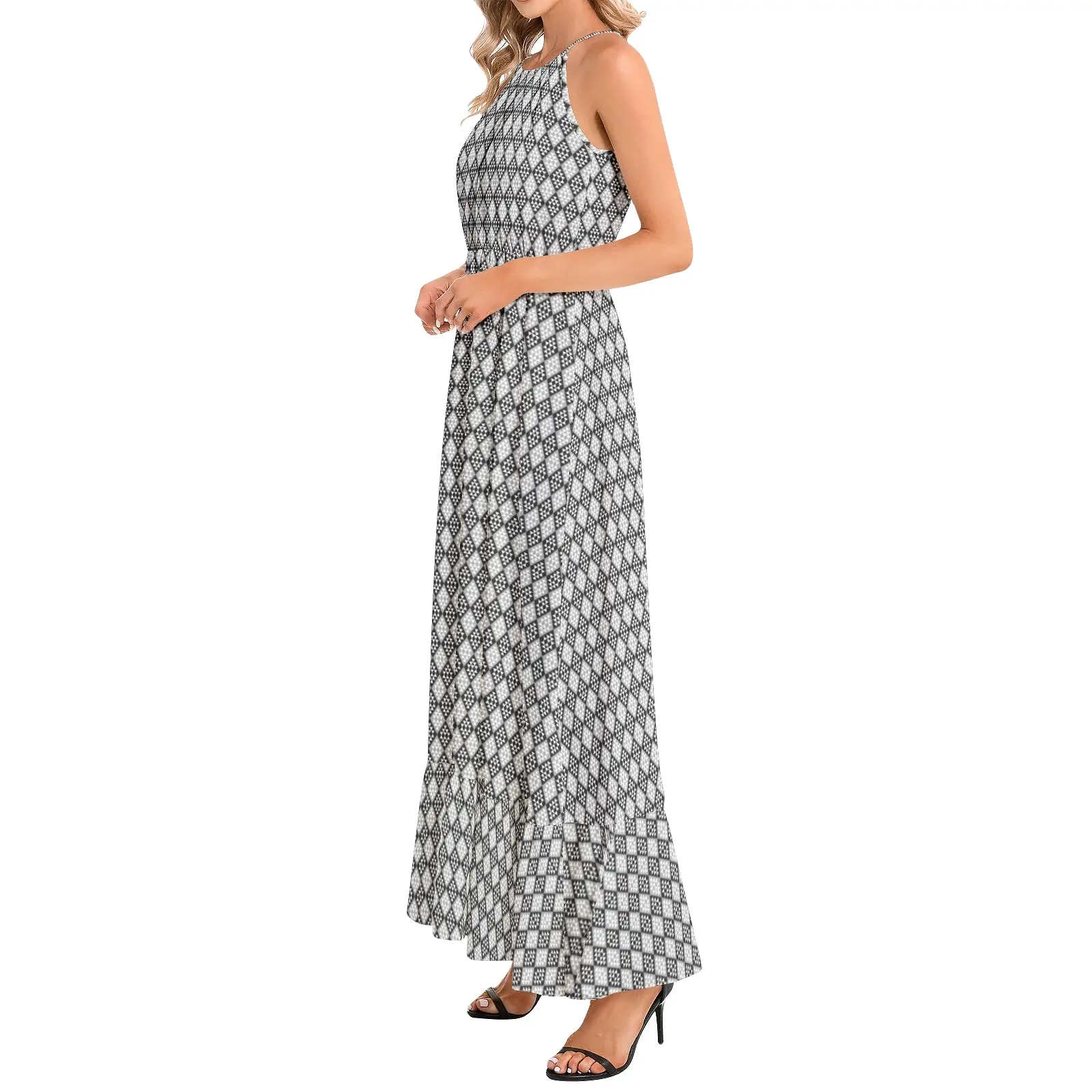 Ruffle Hem Halter Neck Maxi Dress