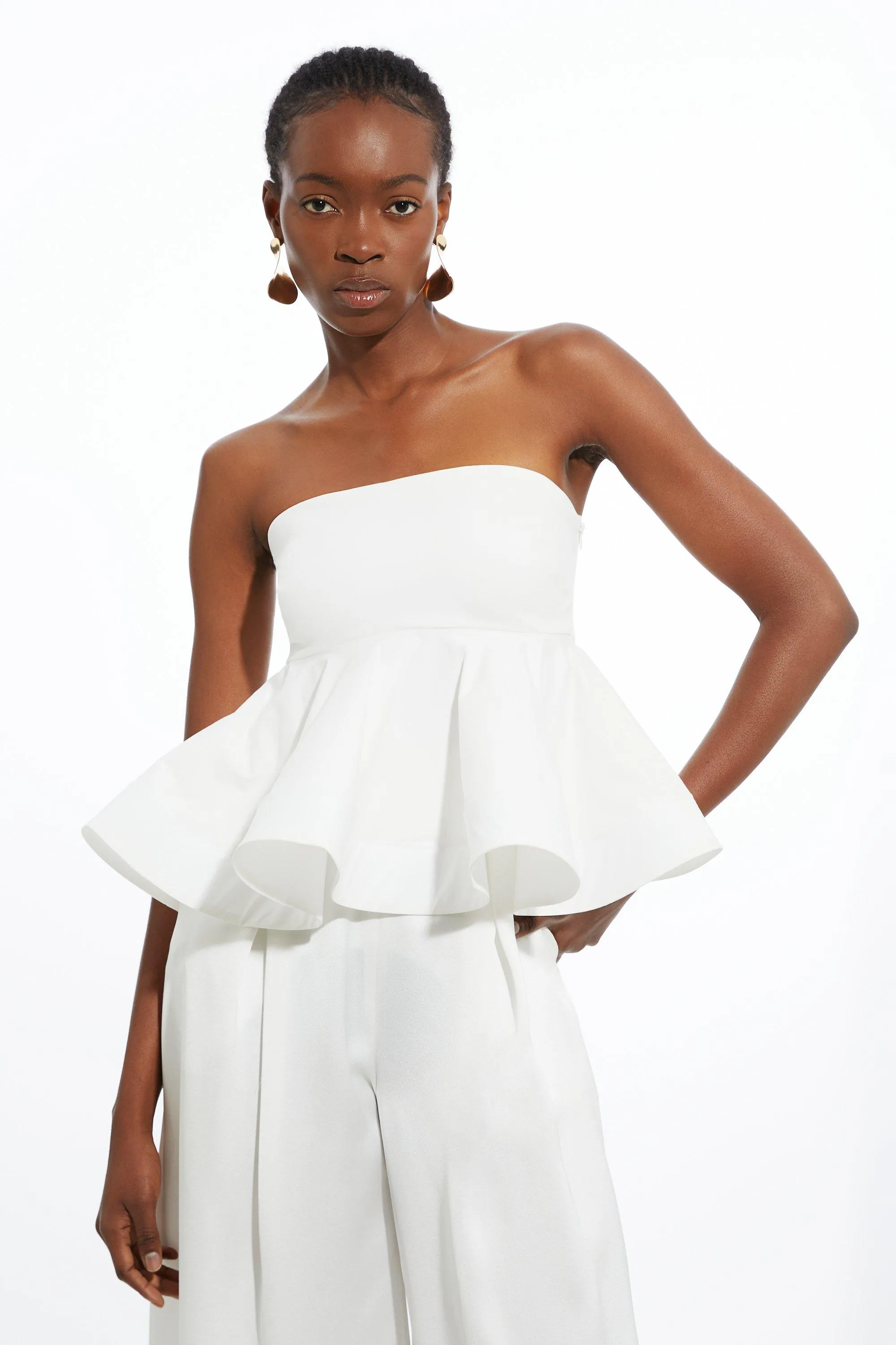 Ruffle Hem Ponte And Cotton Jersey Bandeau Top | Karen Millen