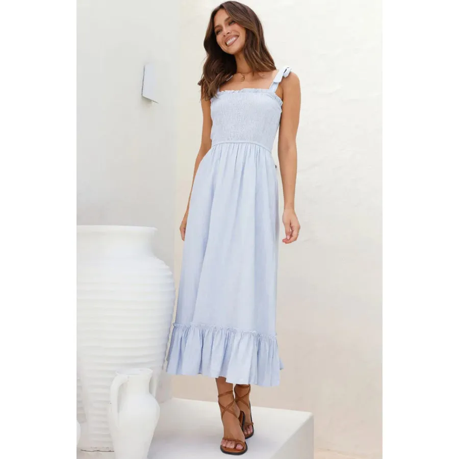 Ruffled Smocked Ruffle Hem Sleeveless Dress