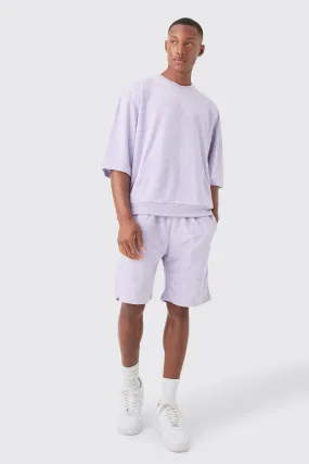 Short Sleeve Oversized Boxy Towelling Sweat Short Tracksuit | boohooMAN UK