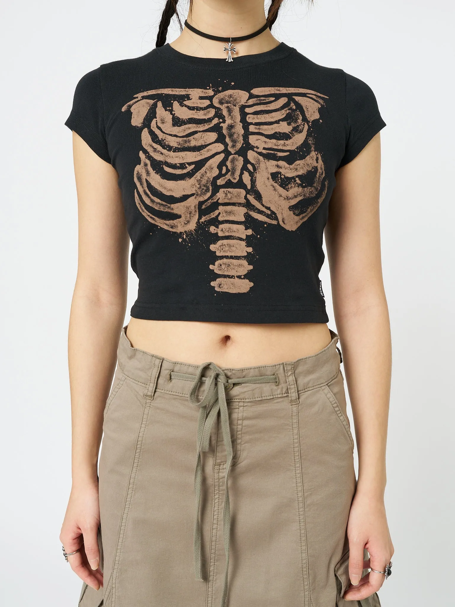 Skeleton Black Graphic Print Baby Tee